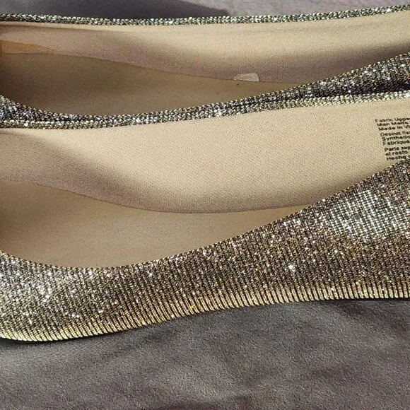 Lower East Side Gold Glitter Chelsea Dorado Fabric Upper Ballet Flat Size 7W - Picture 10 of 16